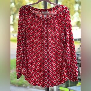 LOFT Red Floral Long Sleeve Blouse Large